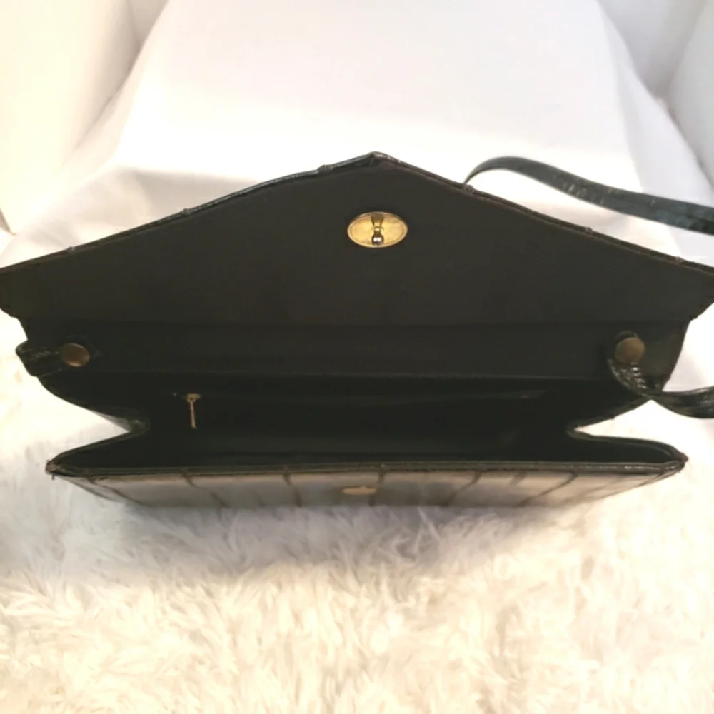 Black Faux Ell Skin  Convertible Shoulder Clutch Handbag